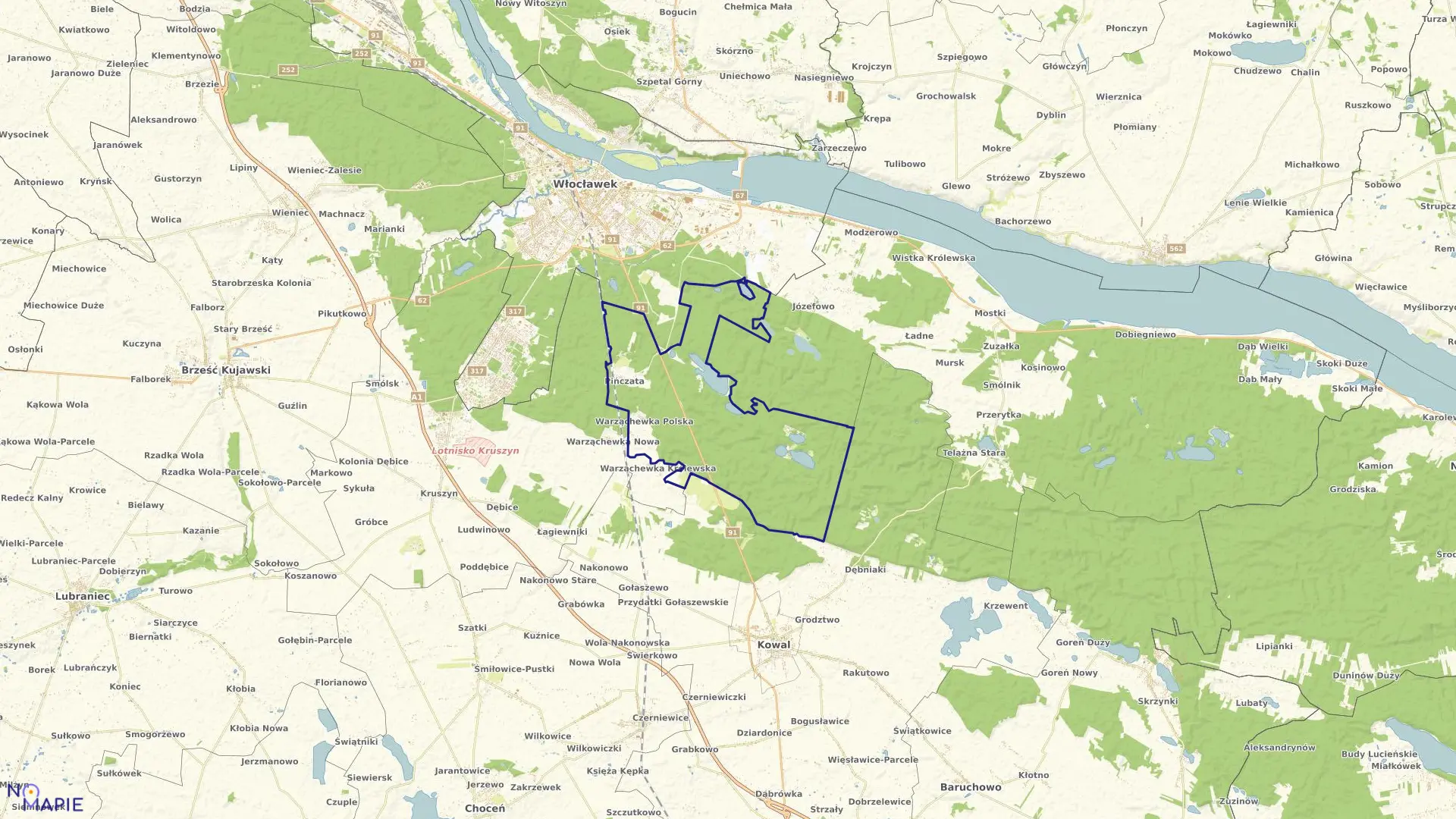 Mapa obrębu Warząchewka Polska w gminie Włocławek